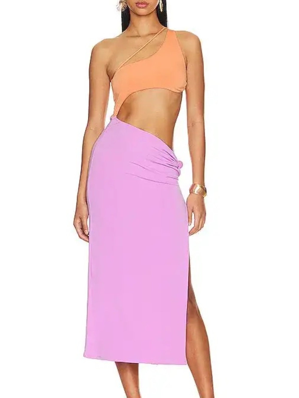Bananhot Ariana Midi Dress Melon Orange Purple Slit XS Revolve